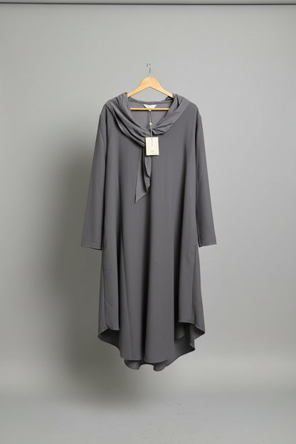 BNWT Modern Rarity Woven Neck-Tie Dress UK 20 Grey Midi Maxi Drape £160