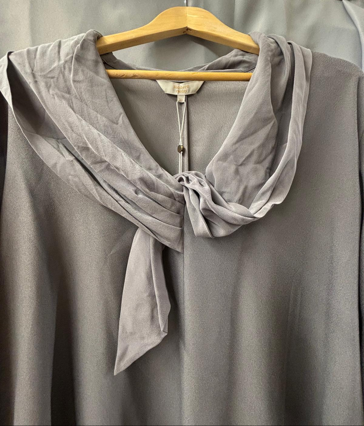 BNWT Modern Rarity Woven Neck-Tie Dress UK 20 Grey Midi Maxi Drape £160
