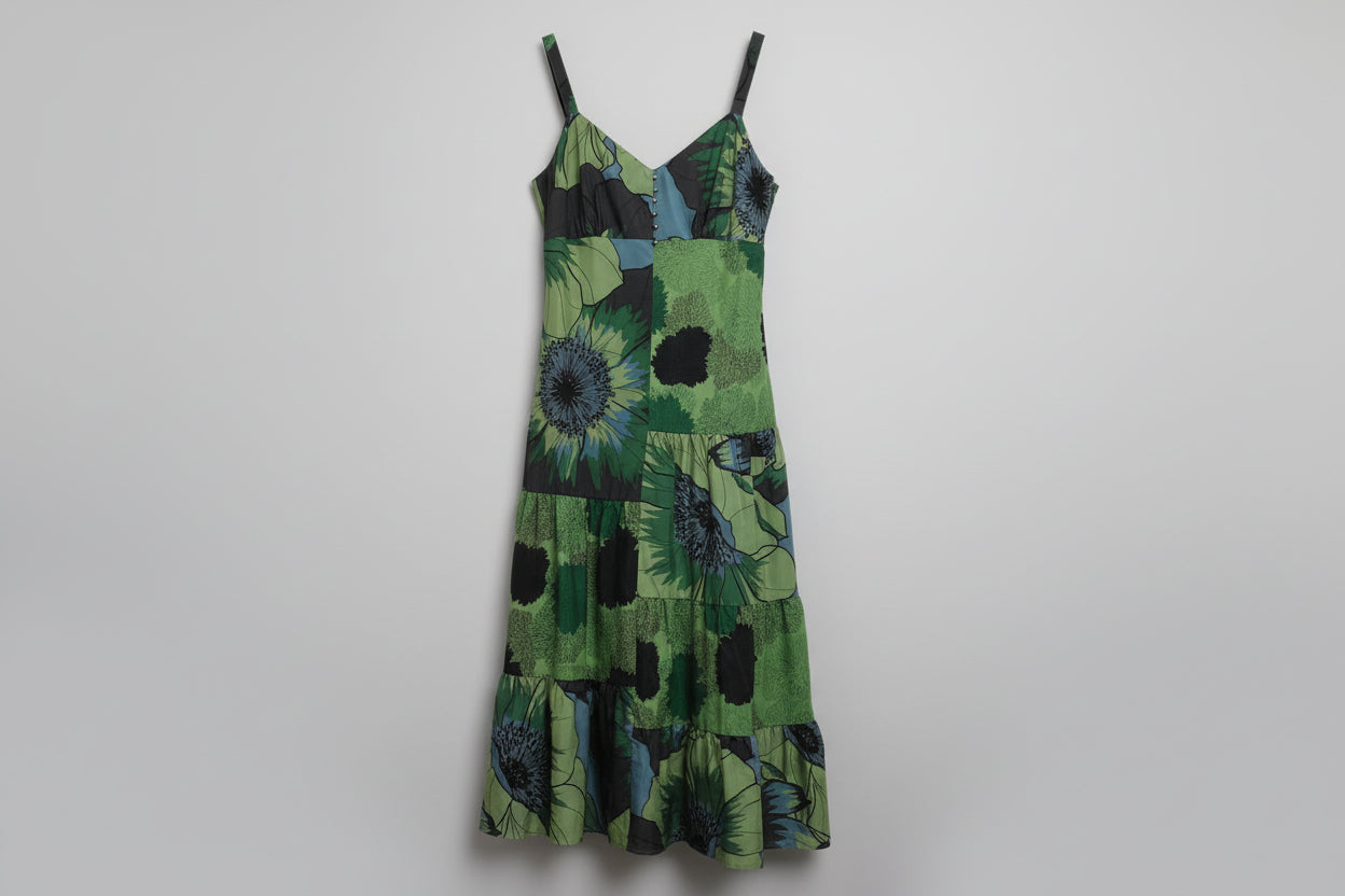 Monsoon Collection Silk Blend Hand Beaded Dress UK 10 EU 38 Green & Blue Floral Tiered Midi - BNWT