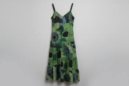 Monsoon Collection Silk Blend Hand Beaded Dress UK 10 EU 38 Green & Blue Floral Tiered Midi - BNWT