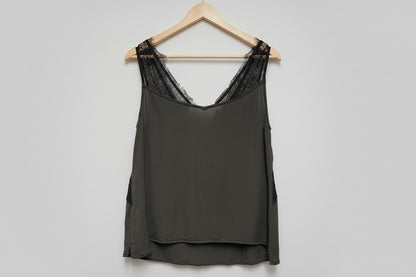 Mint Velvet Green & Black Lace Strap Camisole Vet Top UK 14 EU 42