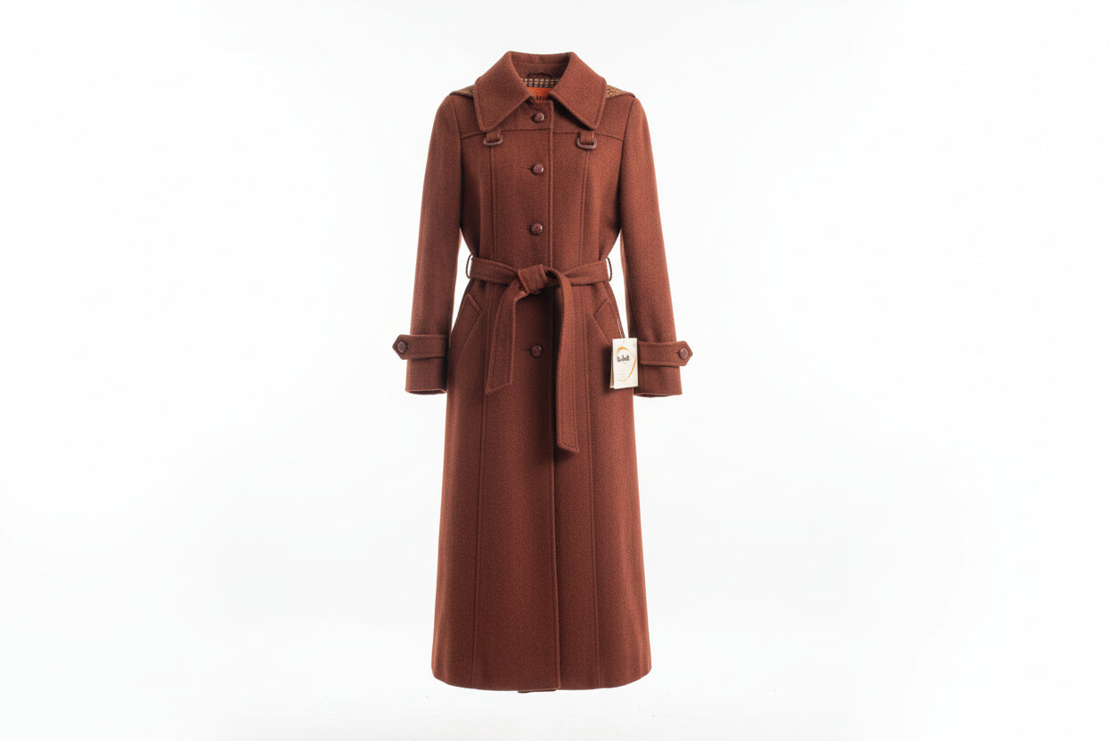 BNWT Miss Smith Red Orange Tweed Coat Jacket Belted Buttoned Long Midi