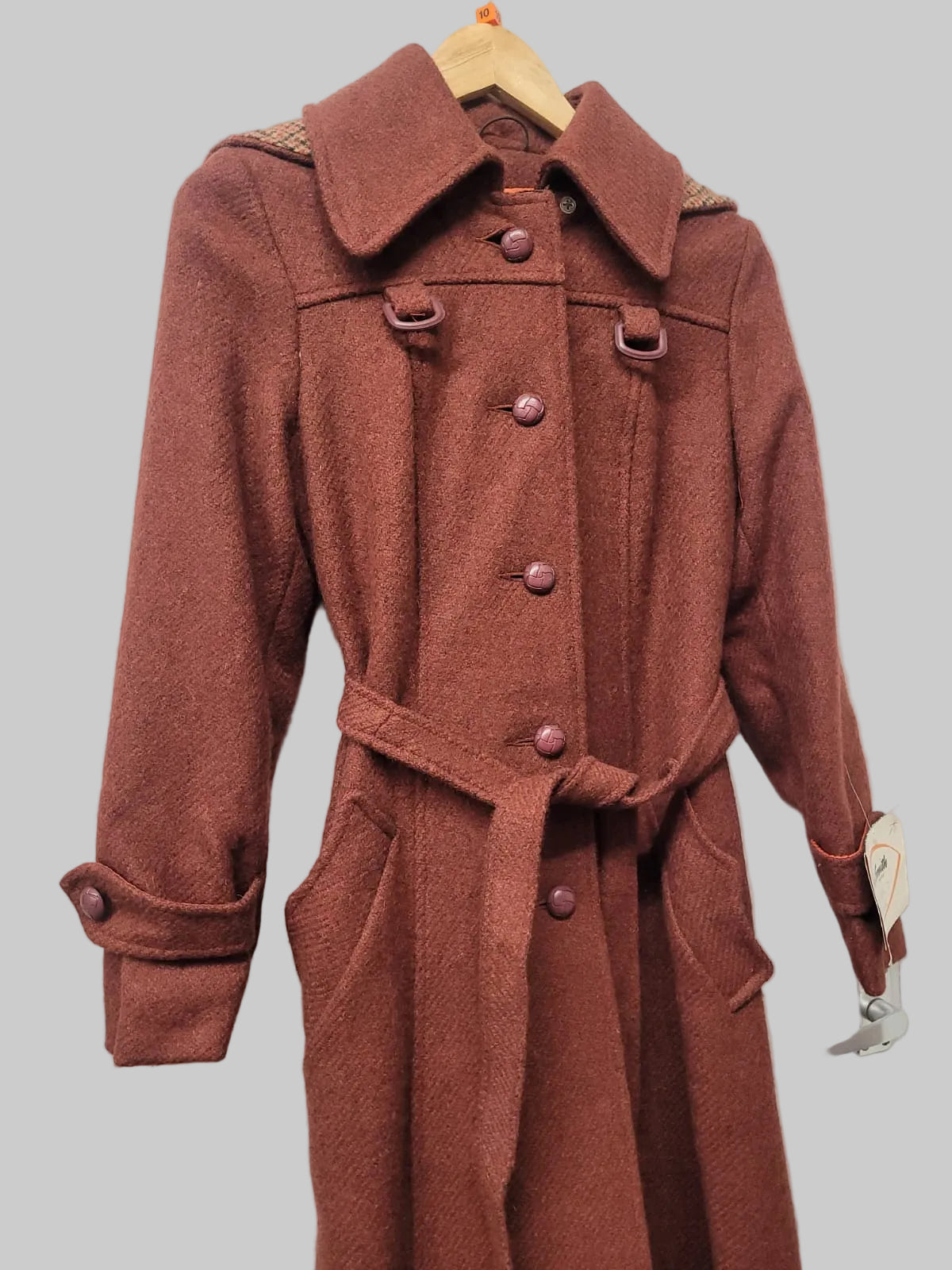 BNWT Miss Smith Red Orange Tweed Coat Jacket Belted Buttoned Long Midi