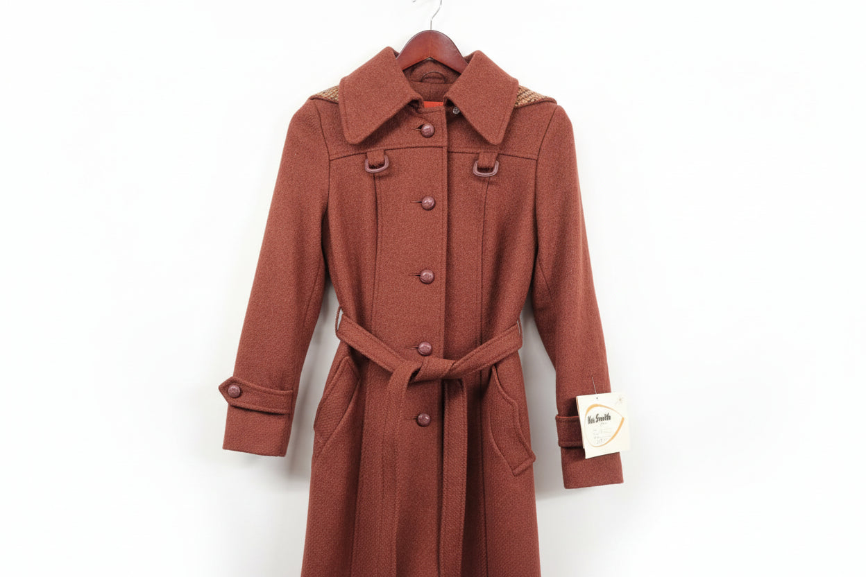 BNWT Miss Smith Red Orange Tweed Coat Jacket Belted Buttoned Long Midi