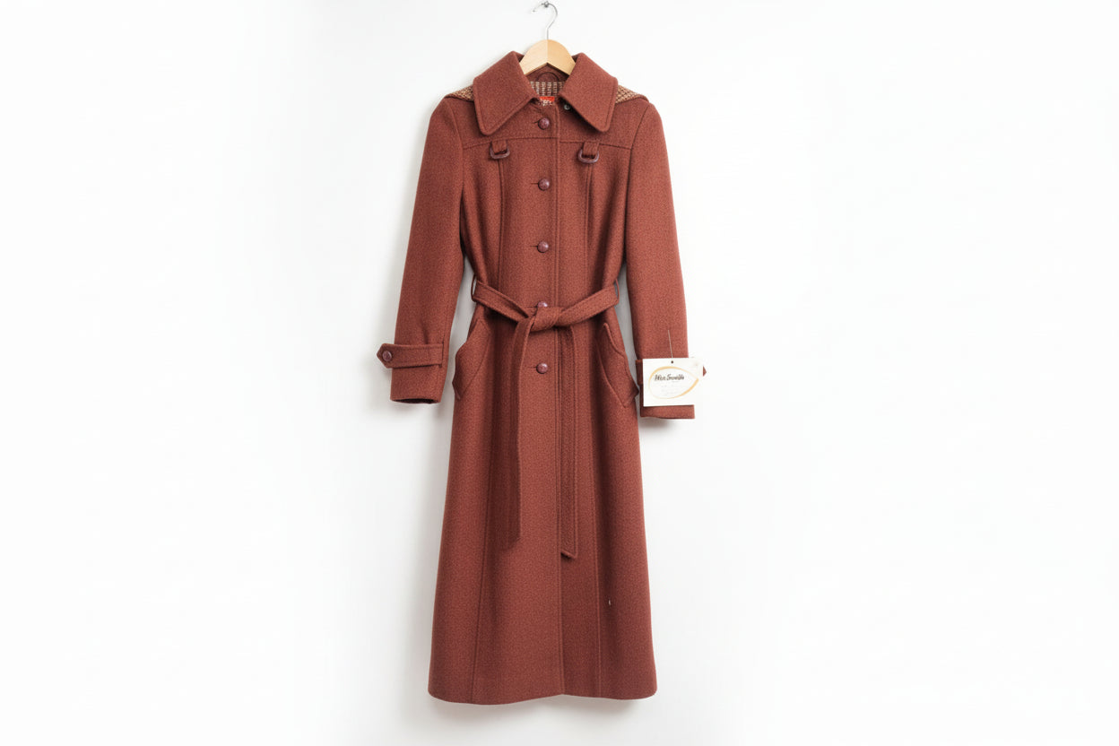 BNWT Miss Smith Red Orange Tweed Coat Jacket Belted Buttoned Long Midi