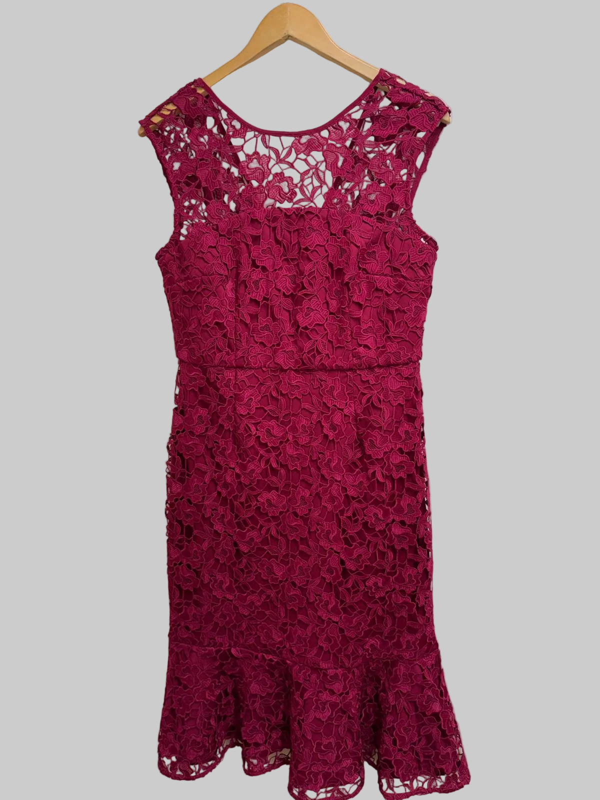 Phase Eight Dark Raspberry Lace Overlay Fitted Dress - USED EXCELLENT CONDITION/ SIZE 12