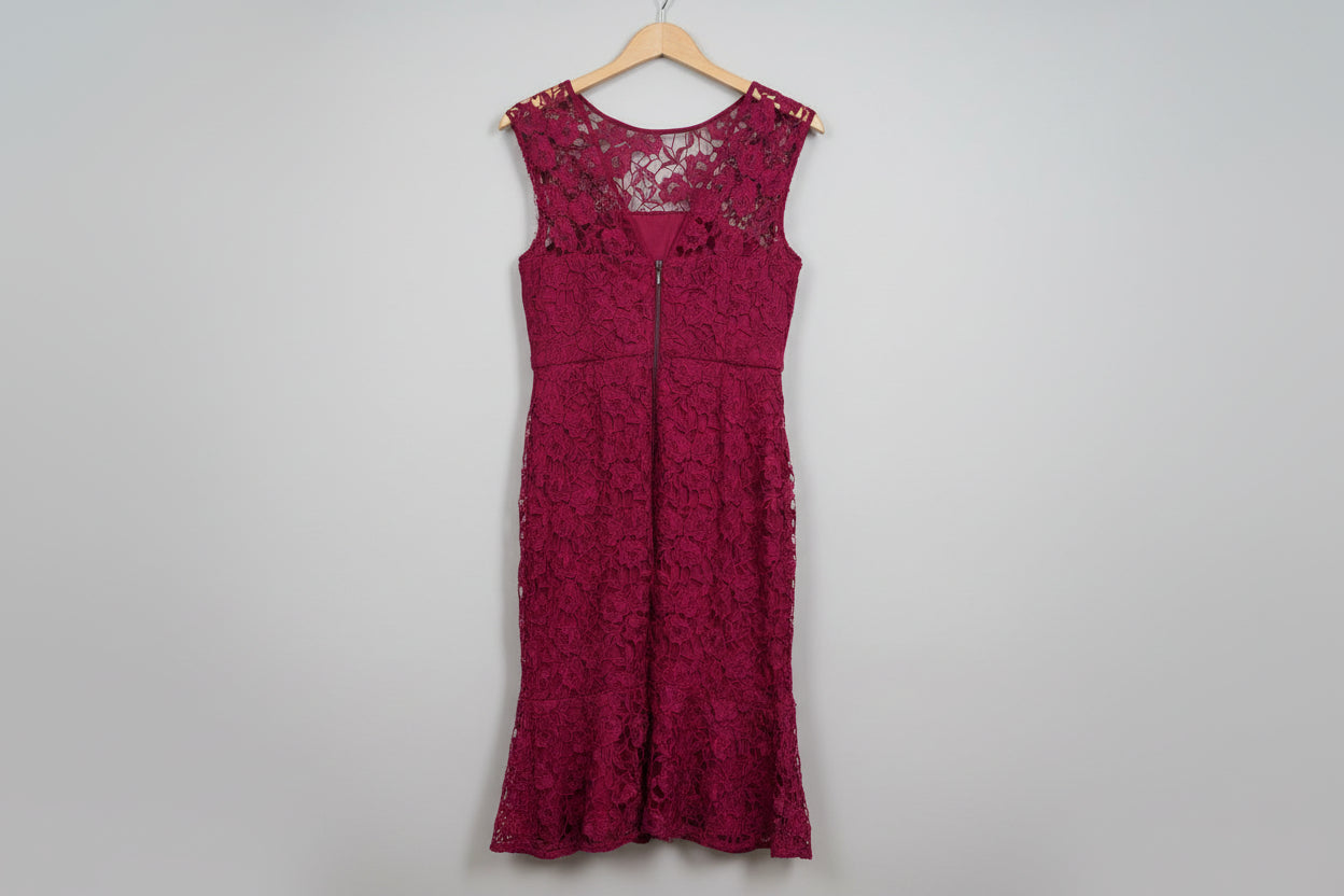 Phase Eight Dark Raspberry Lace Overlay Fitted Dress - USED EXCELLENT CONDITION/ SIZE 12