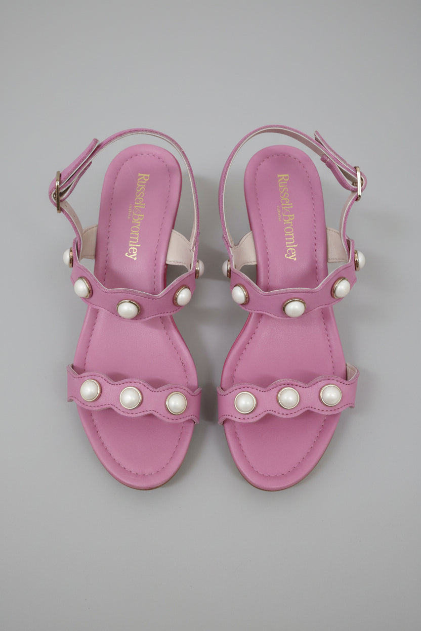 Russell & Bromley Pearl Pink Leather Heeled Sandals Heels Buckle Block Heels UK 6 EU 39