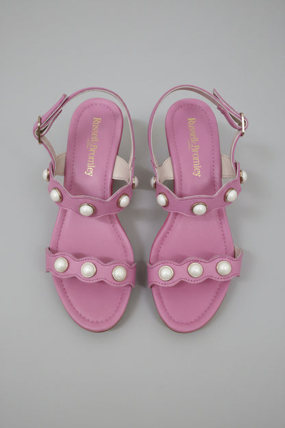 Russell & Bromley Pearl Pink Leather Heeled Sandals Heels Buckle Block Heels UK 6 EU 39