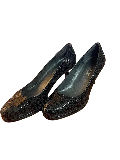 Russell Ladies & Bromley Black Shiny snake Muse design mid platform court shoes size 9 Worn once excellent condition rrp £175.00