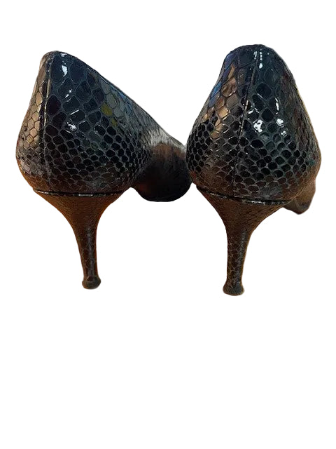 Russell Ladies & Bromley Black Shiny snake Muse design mid platform court shoes size 9 Worn once excellent condition rrp £175.00