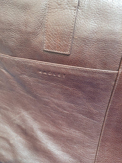 Radley Brown Burgundy Leather Large Shoulder-Bag - Work Travel Handbag Bag - Good Used Condition