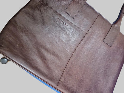 Radley Brown Burgundy Leather Large Shoulder-Bag - Work Travel Handbag Bag - Good Used Condition