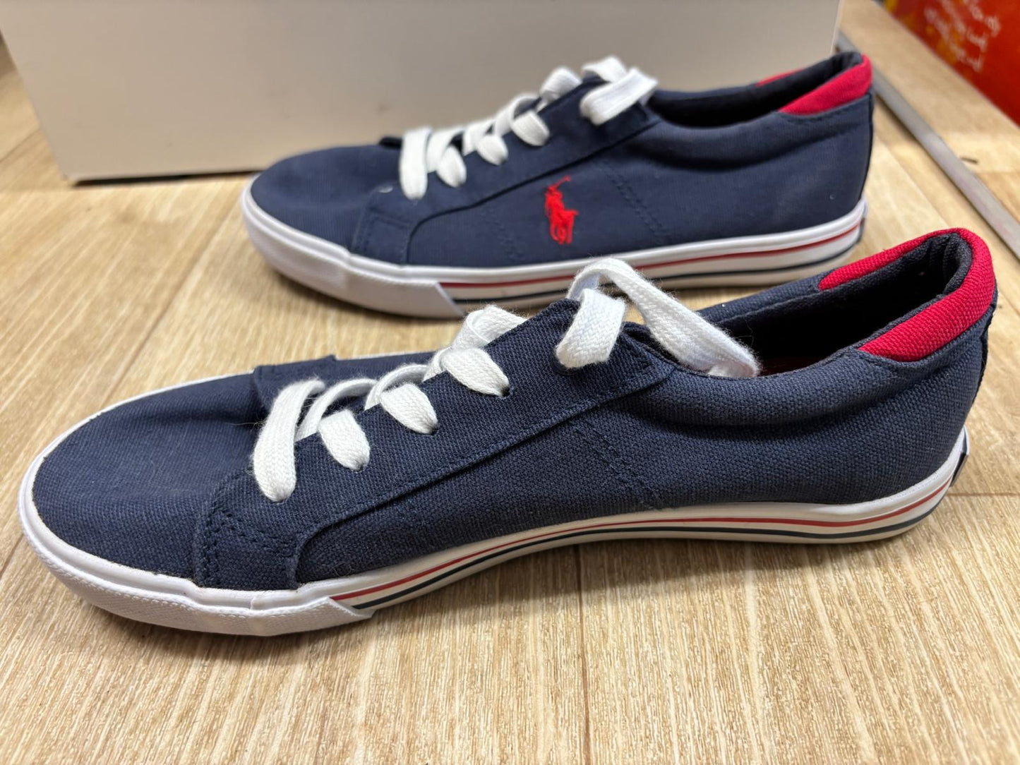 Ralph Lauren Blue Canvas Trainers UK 4 EU 37 Navy & Red Plimsolls