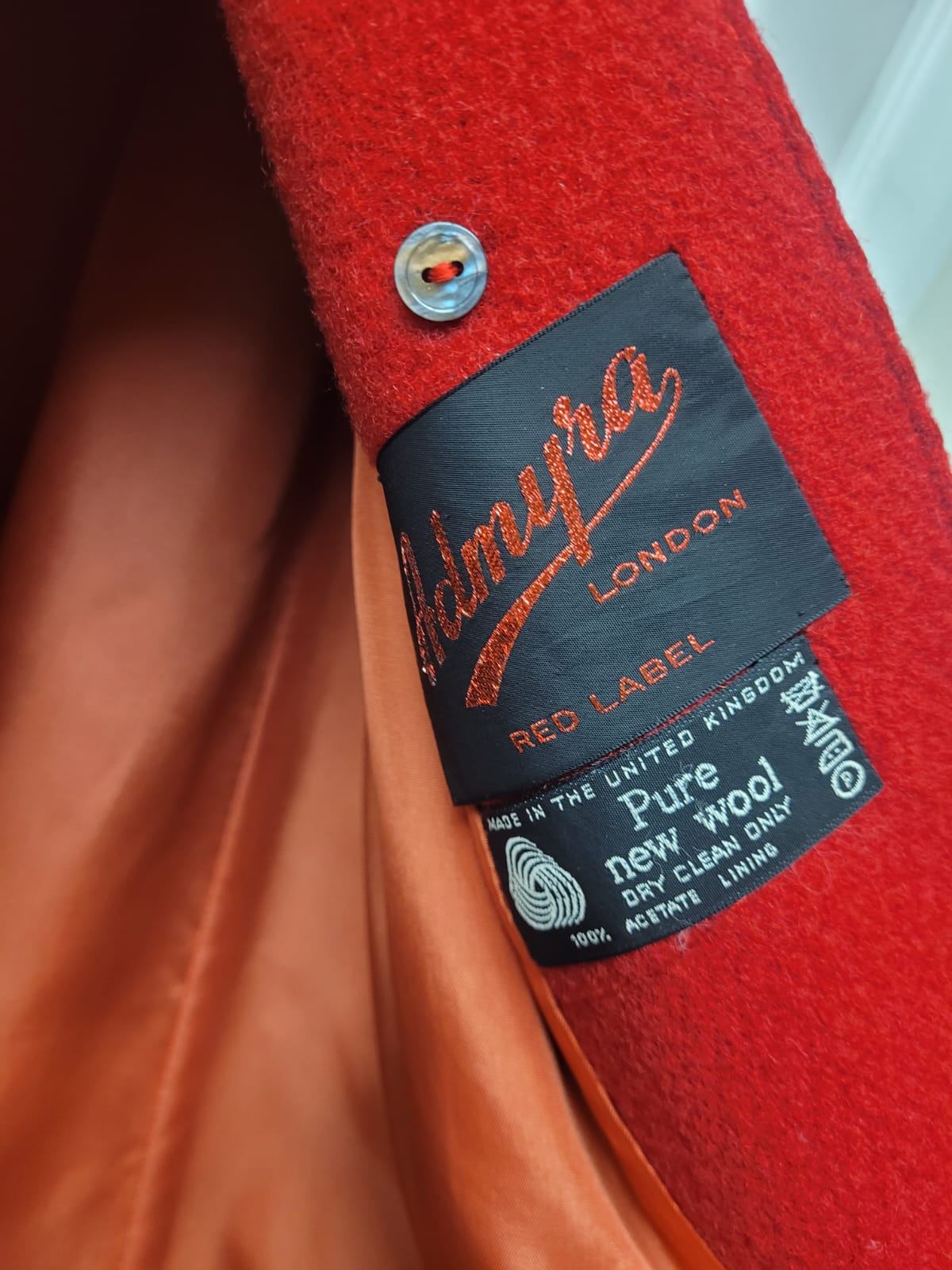 Admyra Red Wool Tweed Coat UK 12 EU 40 Buttoned Midi Long-Sleeve Pure New Wool