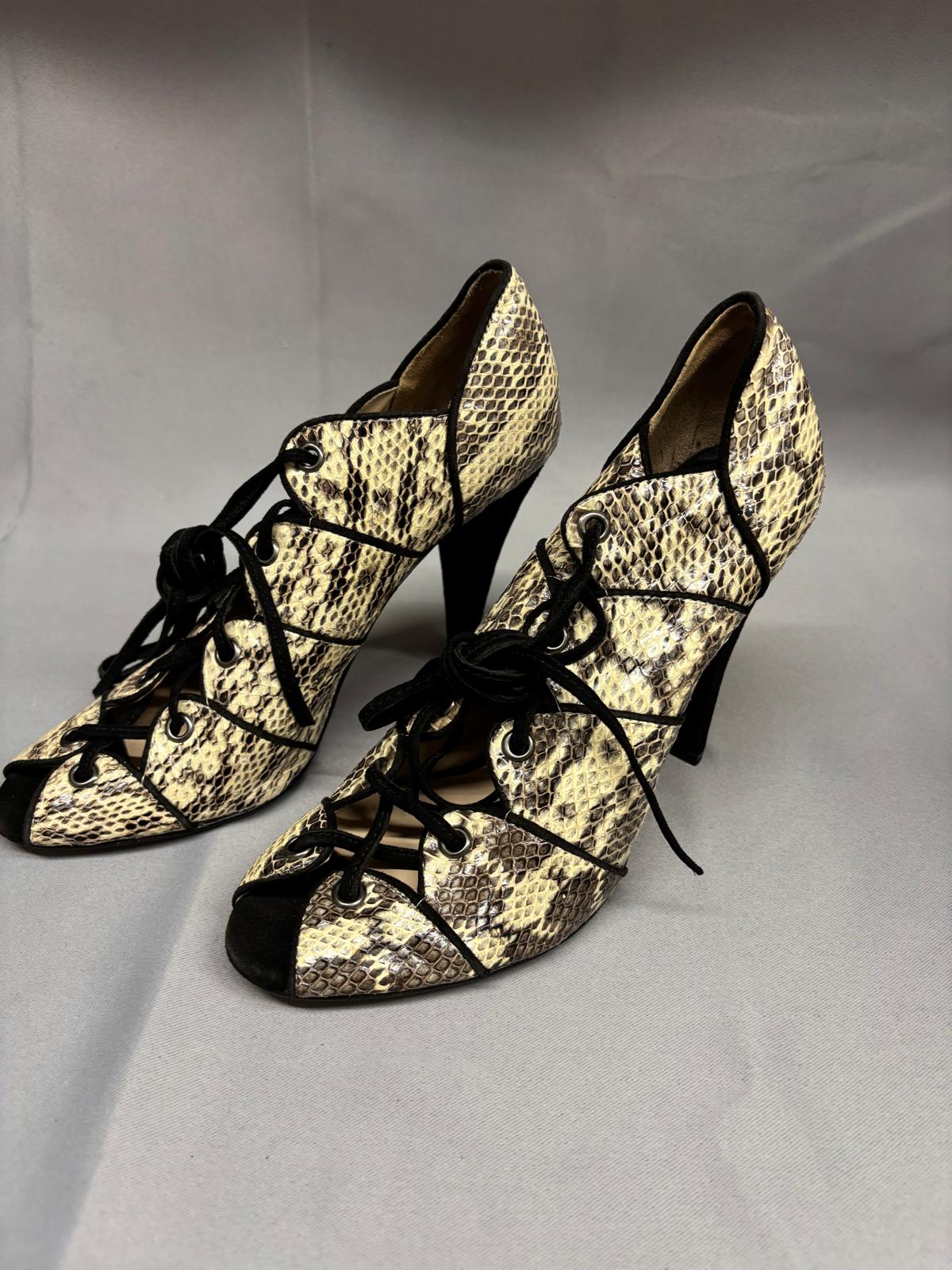 REISS Snakeskin Lace-Up Heeled Shoe-Boots UK 6 EU 39 Peep-Toe