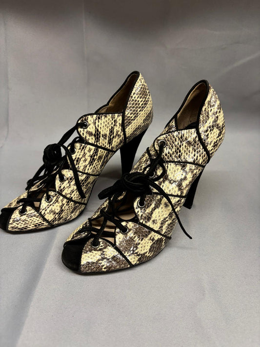 REISS Snakeskin Lace-Up Heeled Shoe-Boots UK 6 EU 39 Peep-Toe