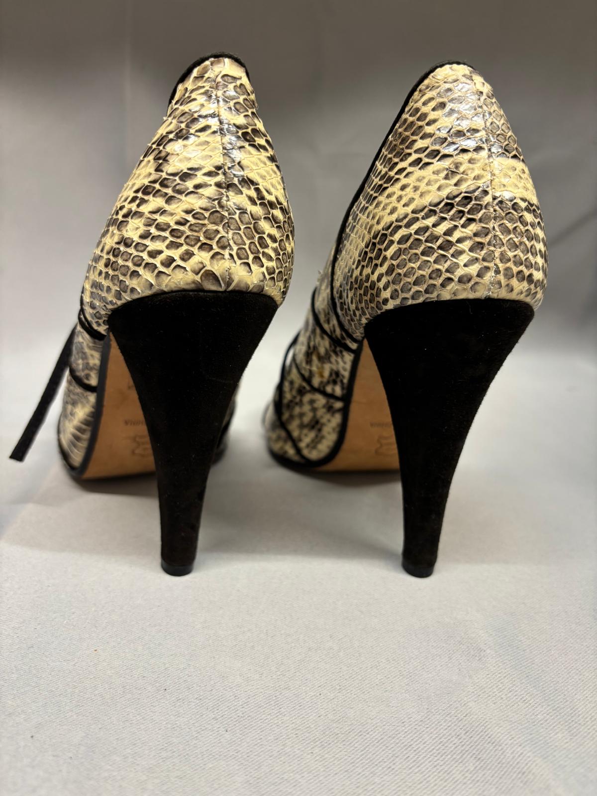 REISS Snakeskin Lace-Up Heeled Shoe-Boots UK 6 EU 39 Peep-Toe