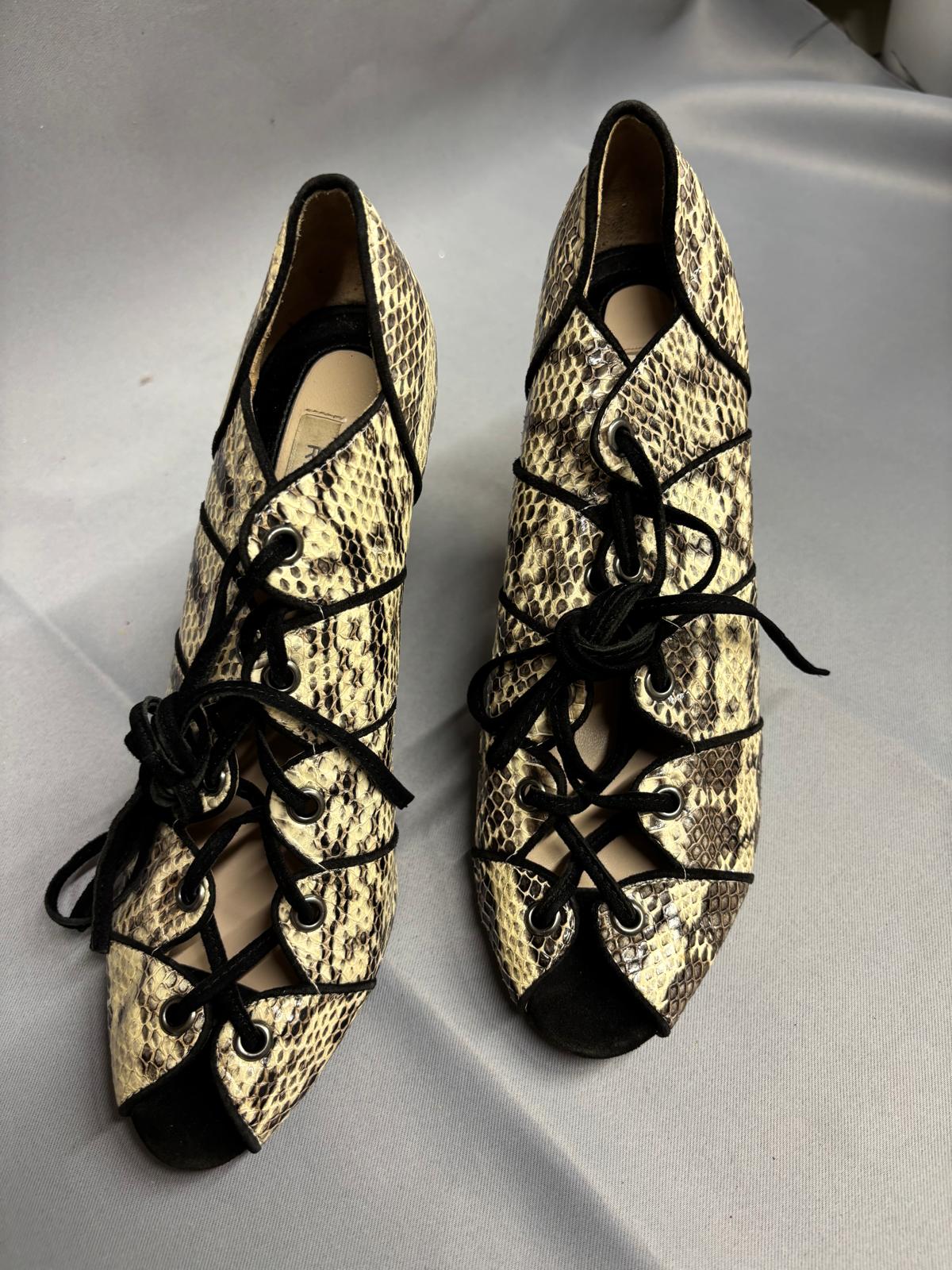 REISS Snakeskin Lace-Up Heeled Shoe-Boots UK 6 EU 39 Peep-Toe