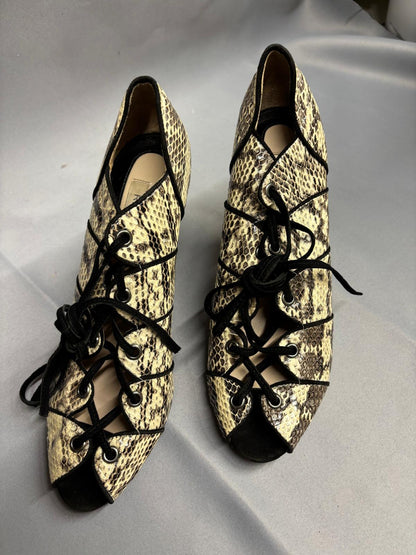 REISS Snakeskin Lace-Up Heeled Shoe-Boots UK 6 EU 39 Peep-Toe