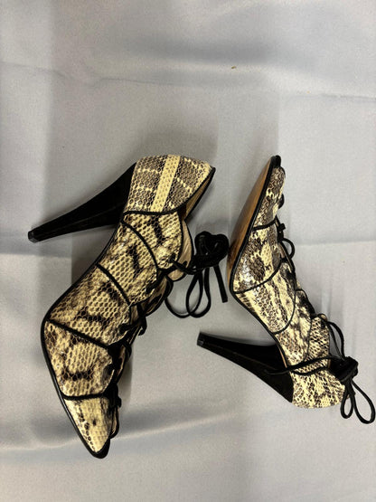 REISS Snakeskin Lace-Up Heeled Shoe-Boots UK 6 EU 39 Peep-Toe