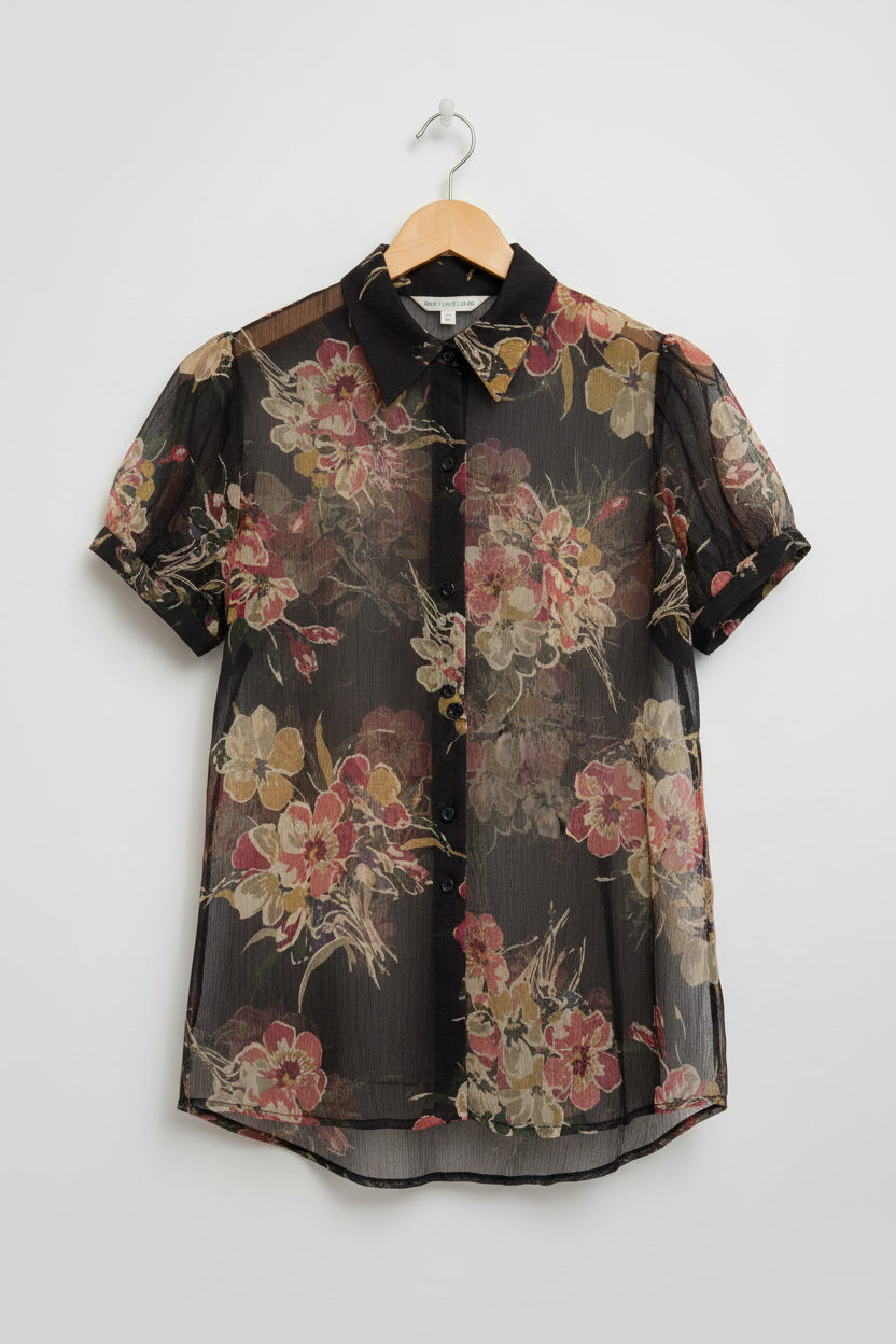 Ralph Lauren Sheer Floral Ruffle Blouse USED VGC SIZE MED