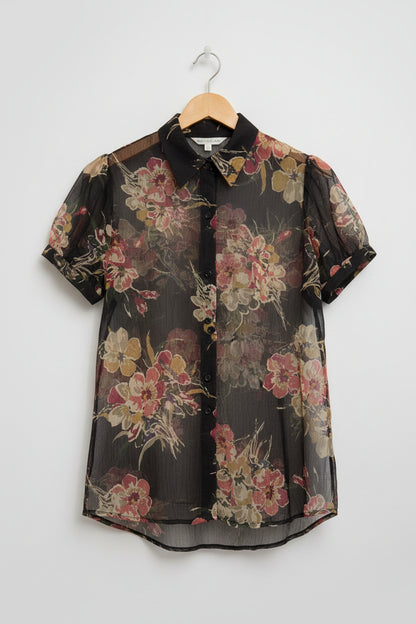 Ralph Lauren Sheer Floral Ruffle Blouse USED VGC SIZE MED