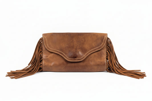 Ralph Lauren Rugby Makers of Bags and Accessories Vintage Leather Fringed Clutch Bag - GOOD USED CONDITION