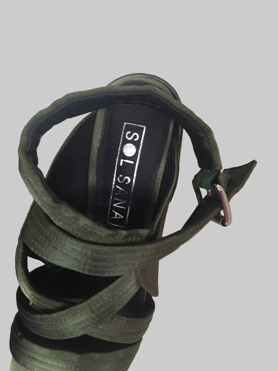 Sol Sana Green Satin Heeled Strappy Sandals Buckle UK 5 EU 39