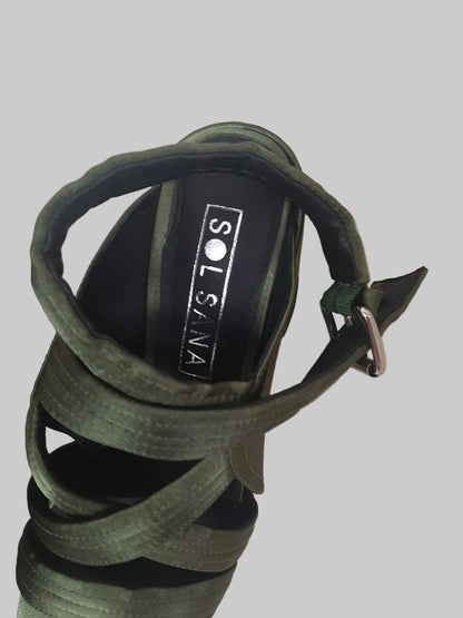 Sol Sana Green Satin Heeled Strappy Sandals Buckle UK 5 EU 39
