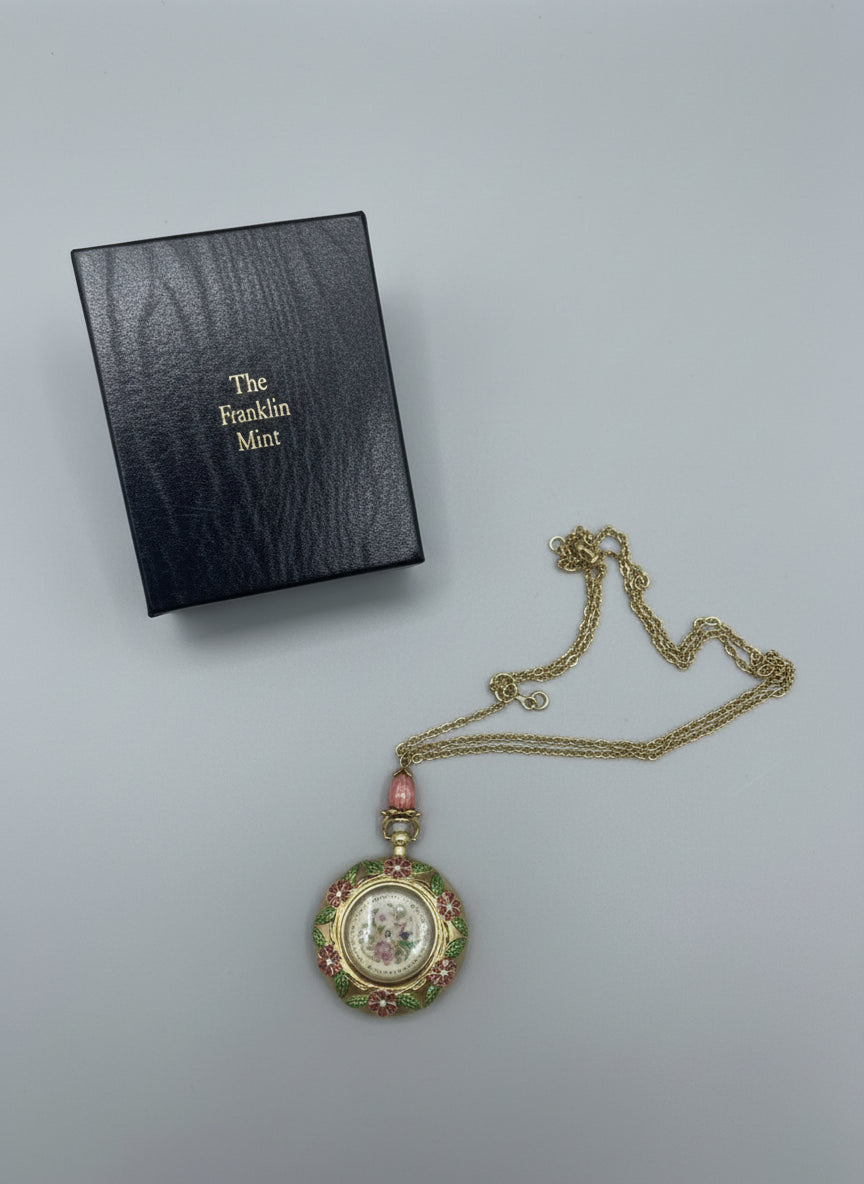 THE FRANKLIN MINT Hummingbird Enamel Pendant Watch Women’s Vintage