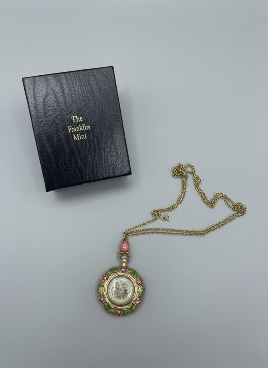 THE FRANKLIN MINT Hummingbird Enamel Pendant Watch Women’s Vintage