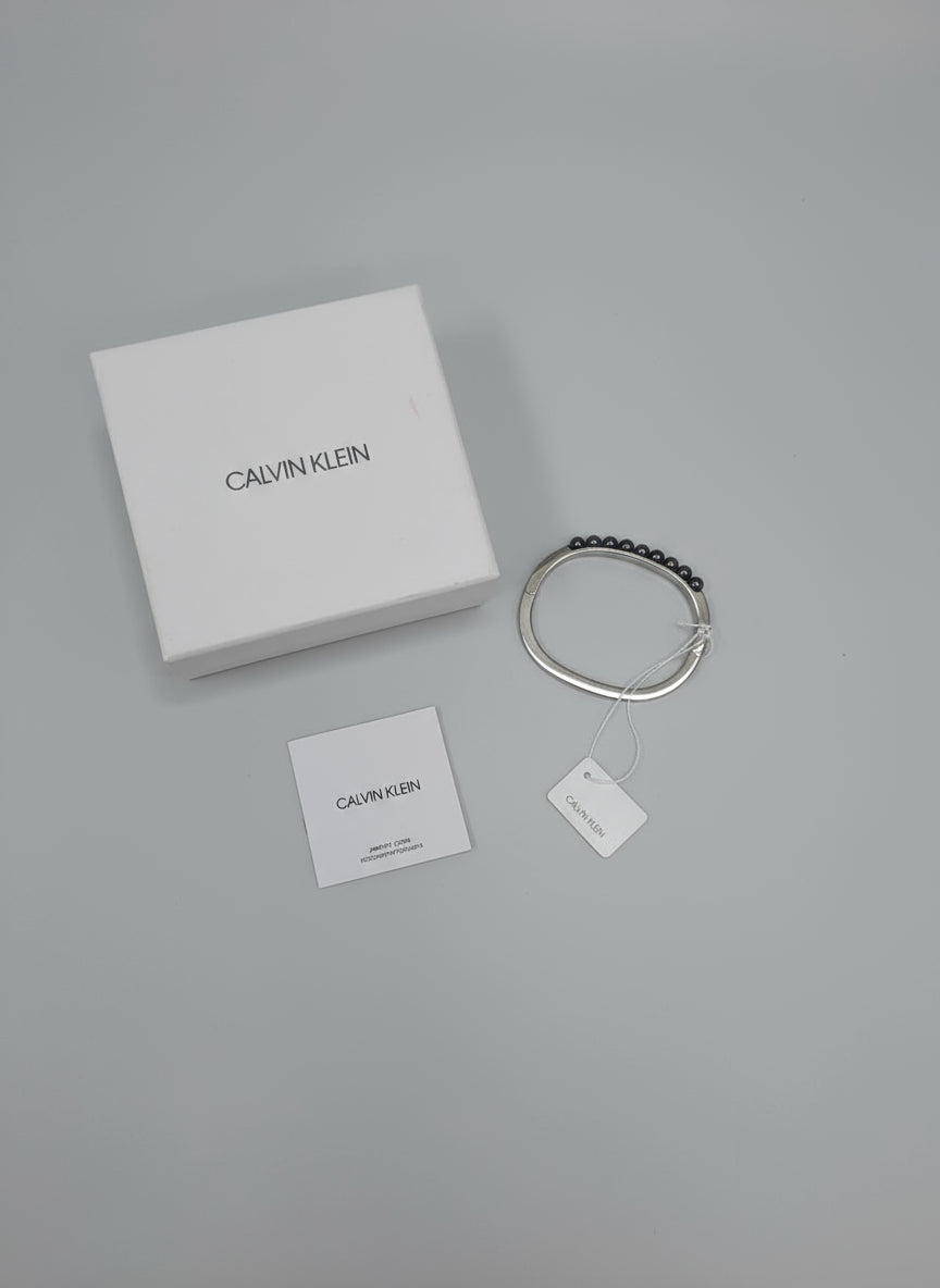 BNWT Calvin Klein Circling Bangle Silver Grey Pearl Edge 18CM Bracelet £119 GBP