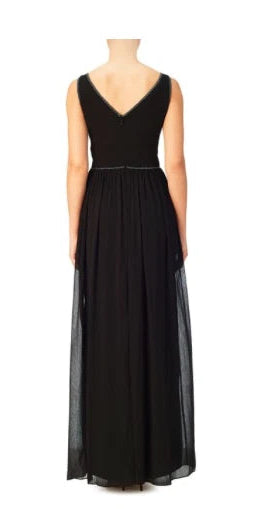 Adrianna Papell V-Neck Chiffon Black Maxi Dress