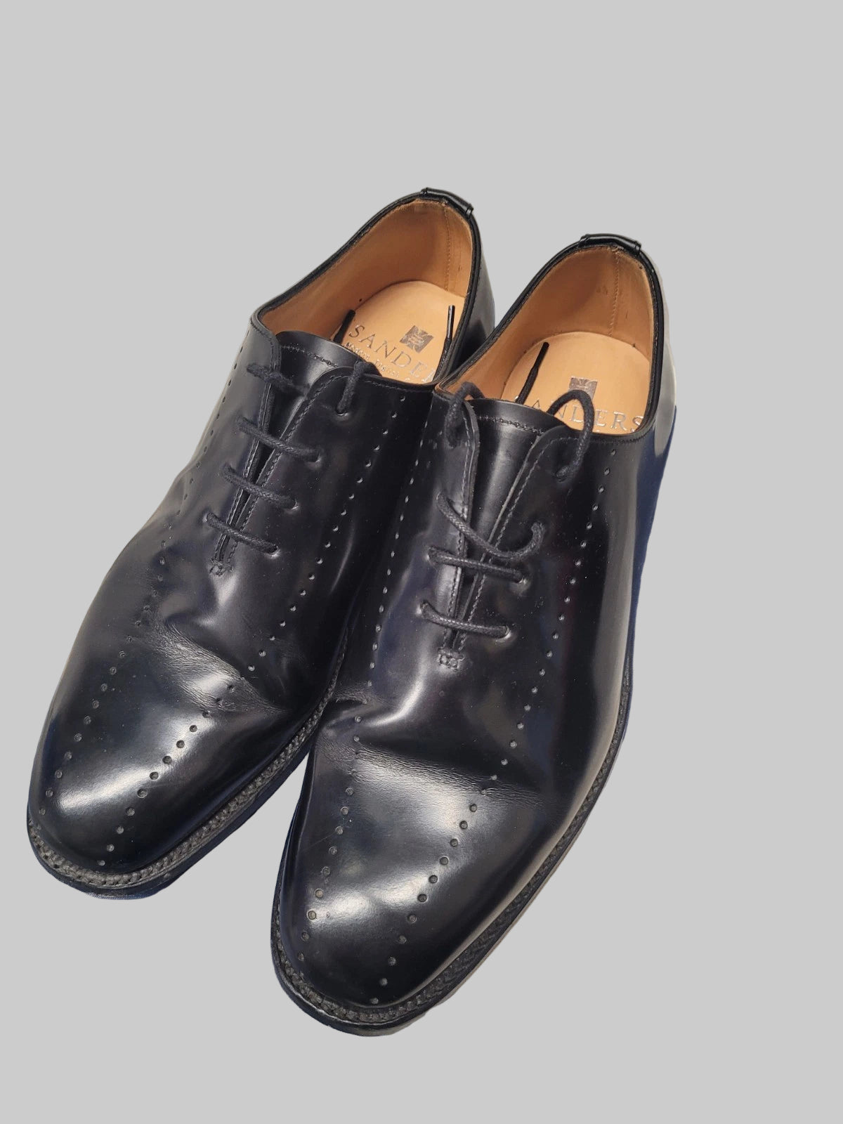 Sanders Black Leather Oxford Shoes UK 6 Berkeley Patent Lace-Up