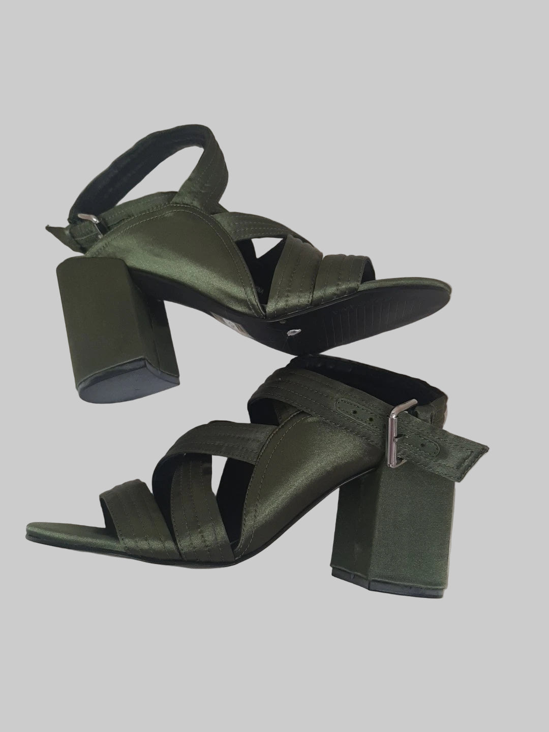 Sol Sana Green Satin Heeled Strappy Sandals Buckle UK 5 EU 39