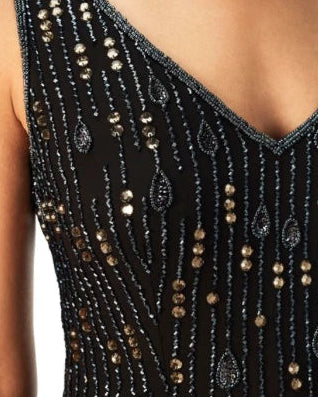 Adrianna Papell V-Neck Chiffon Black Maxi Dress