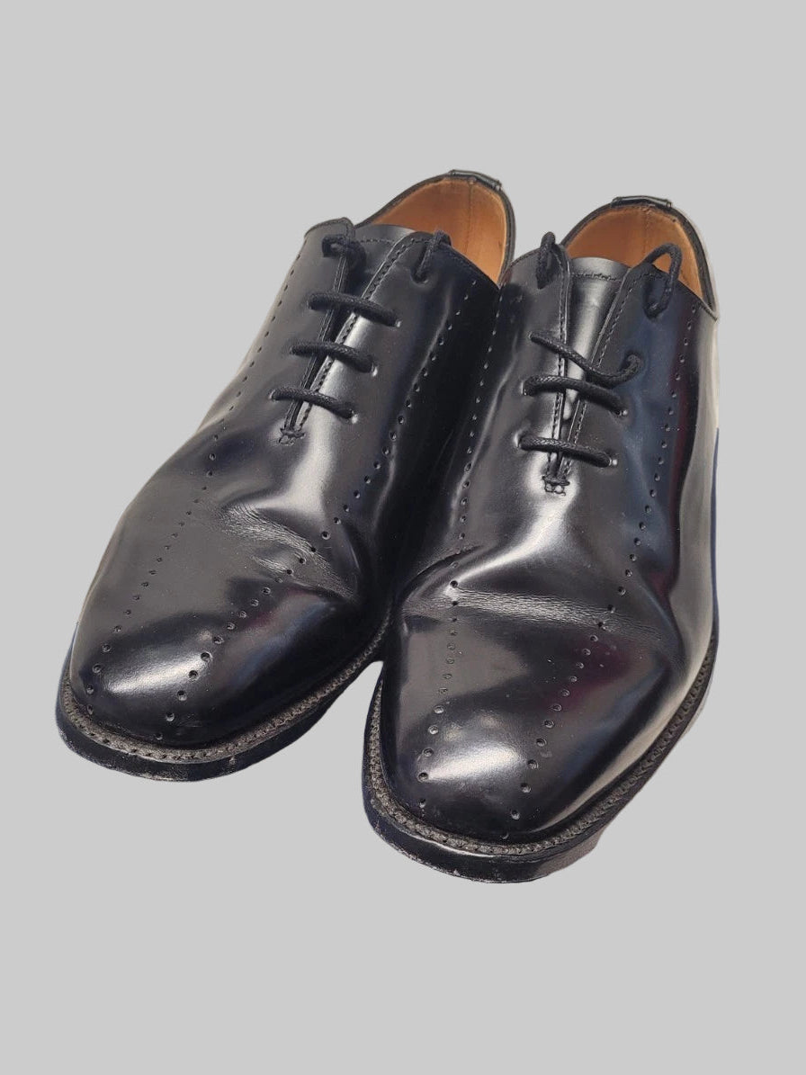 Sanders Black Leather Oxford Shoes UK 6 Berkeley Patent Lace-Up