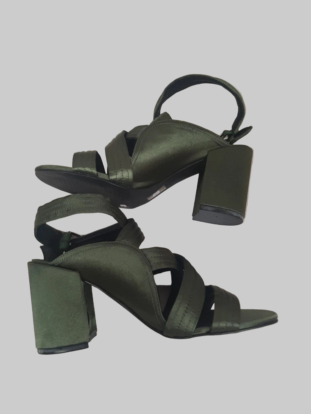 Sol Sana Green Satin Heeled Strappy Sandals Buckle UK 5 EU 39