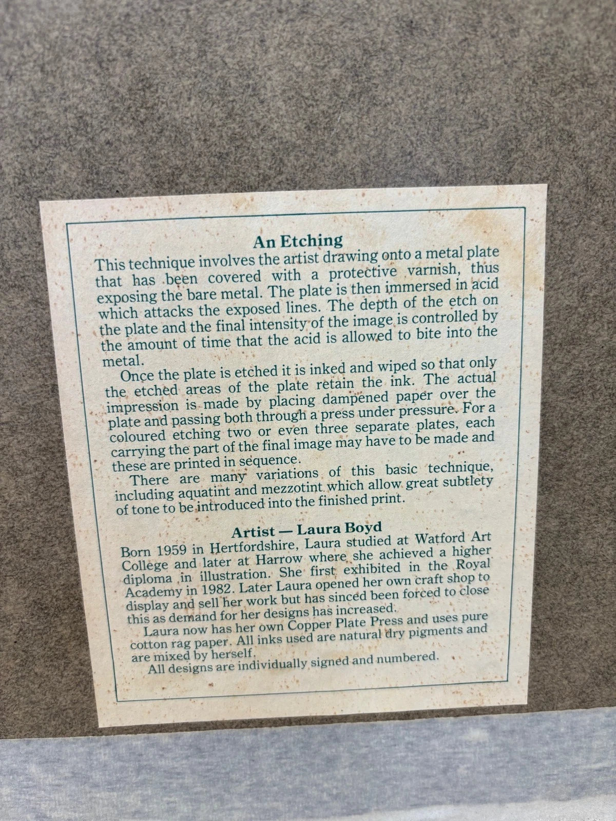 Limited edition etching White Cat 112/250 'Poppy Patrol' by Laura Boyd