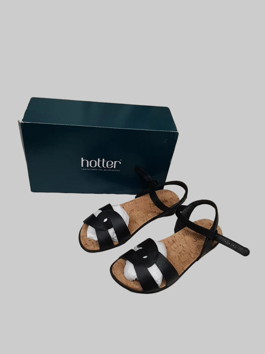 Hotter Island Black Leather Sandals UK 6 EU 39 New in Box