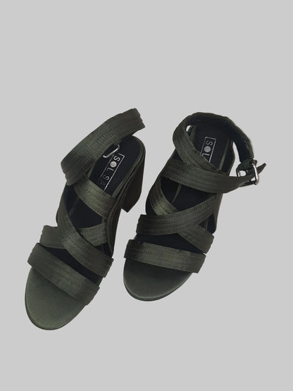 Sol Sana Green Satin Heeled Strappy Sandals Buckle UK 5 EU 39