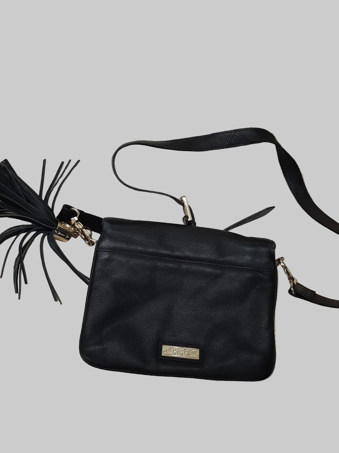 Biba Vintage Crossbody Bag Small Black Leather with long adjustable strap