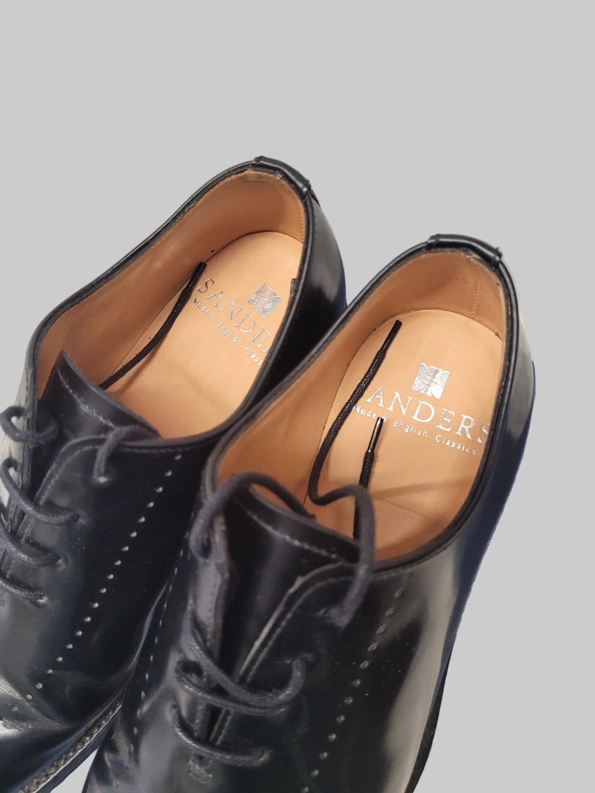 Sanders Black Leather Oxford Shoes UK 6 Berkeley Patent Lace-Up