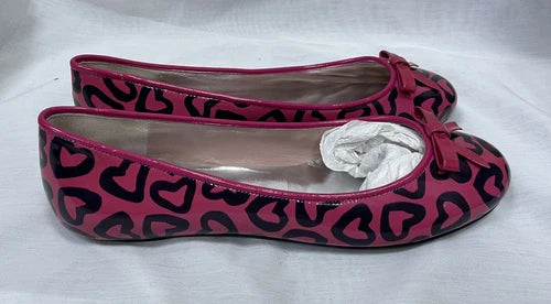 Marc by Marc Jacobs Pink/Black Heart Patent Leather Bow Ballet Flats Size 6