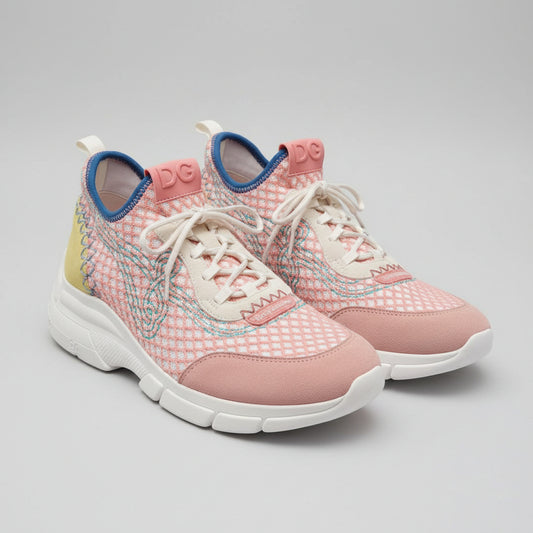 Sam Edelman Trainers UK 5 EU 38 Embroidered Pink & Blue Lace-Up White Sneakers - GOOD USED CONDITION