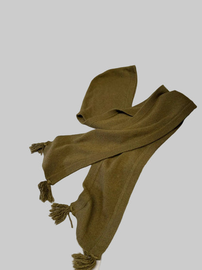 WHISTLES Khaki Green Wool Angora Cashmere Acrylic Blend Hooded Scarf Snood