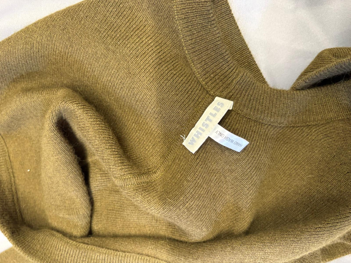 WHISTLES Khaki Green Wool Angora Cashmere Acrylic Blend Hooded Scarf Snood