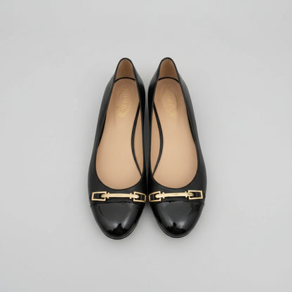 Tods Black Leather Patent Toe-Cap Ballet Flats Pump Shoes - UK 5.5 EU 38.5 - GOOD USED CONDITION