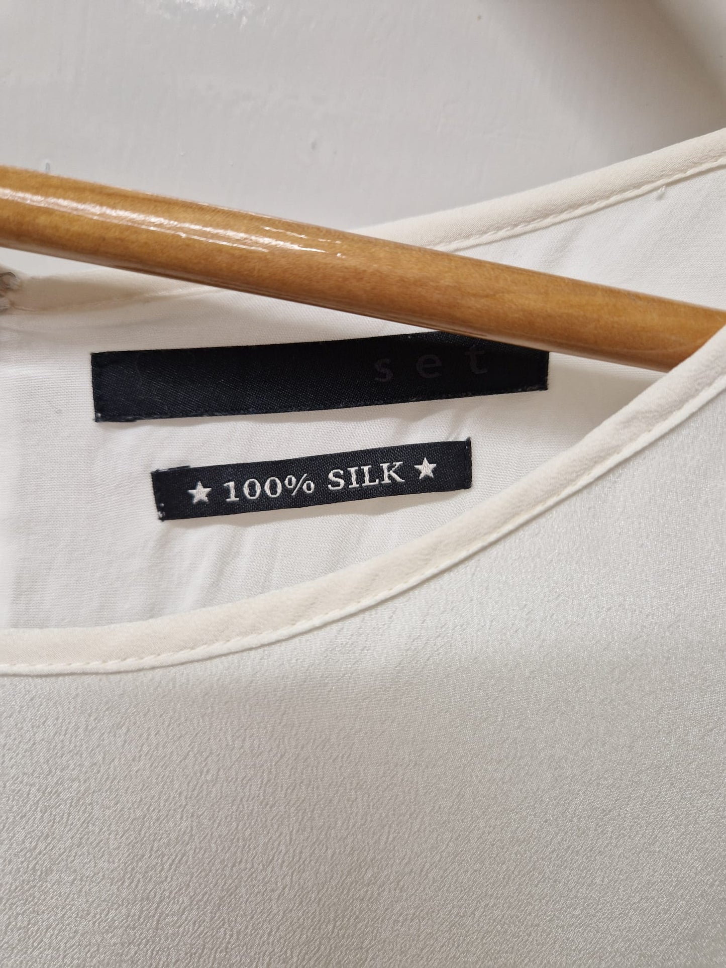 SET Blue & White Ombre Silk Smock Tunic (M) UK 10 12 EU 38 40 Cut-Out Shoulder